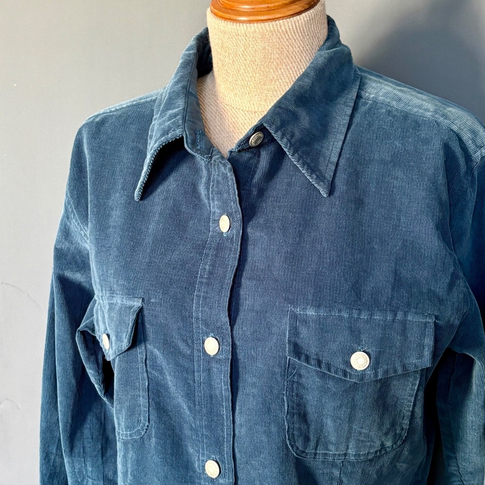 Vintage 1990s Womens GAP Steel Blue Corduroy Shirt | Size Large | Hong Kong